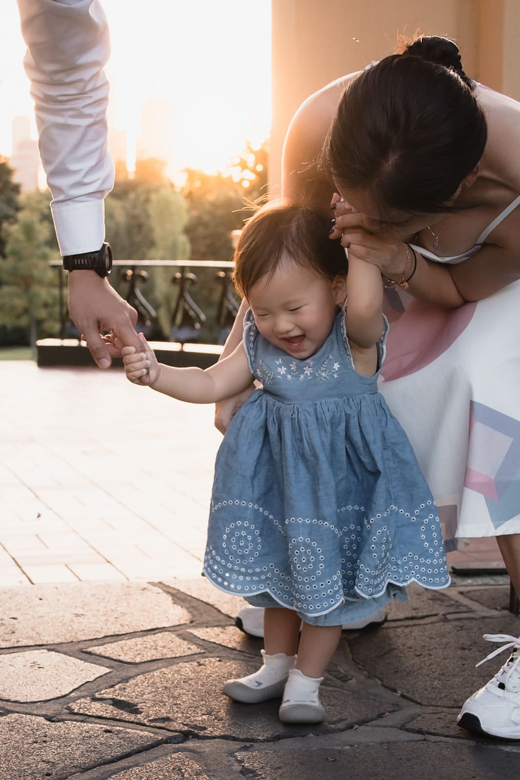 Mother and daughter candid moments at golden hour in Melbourne 