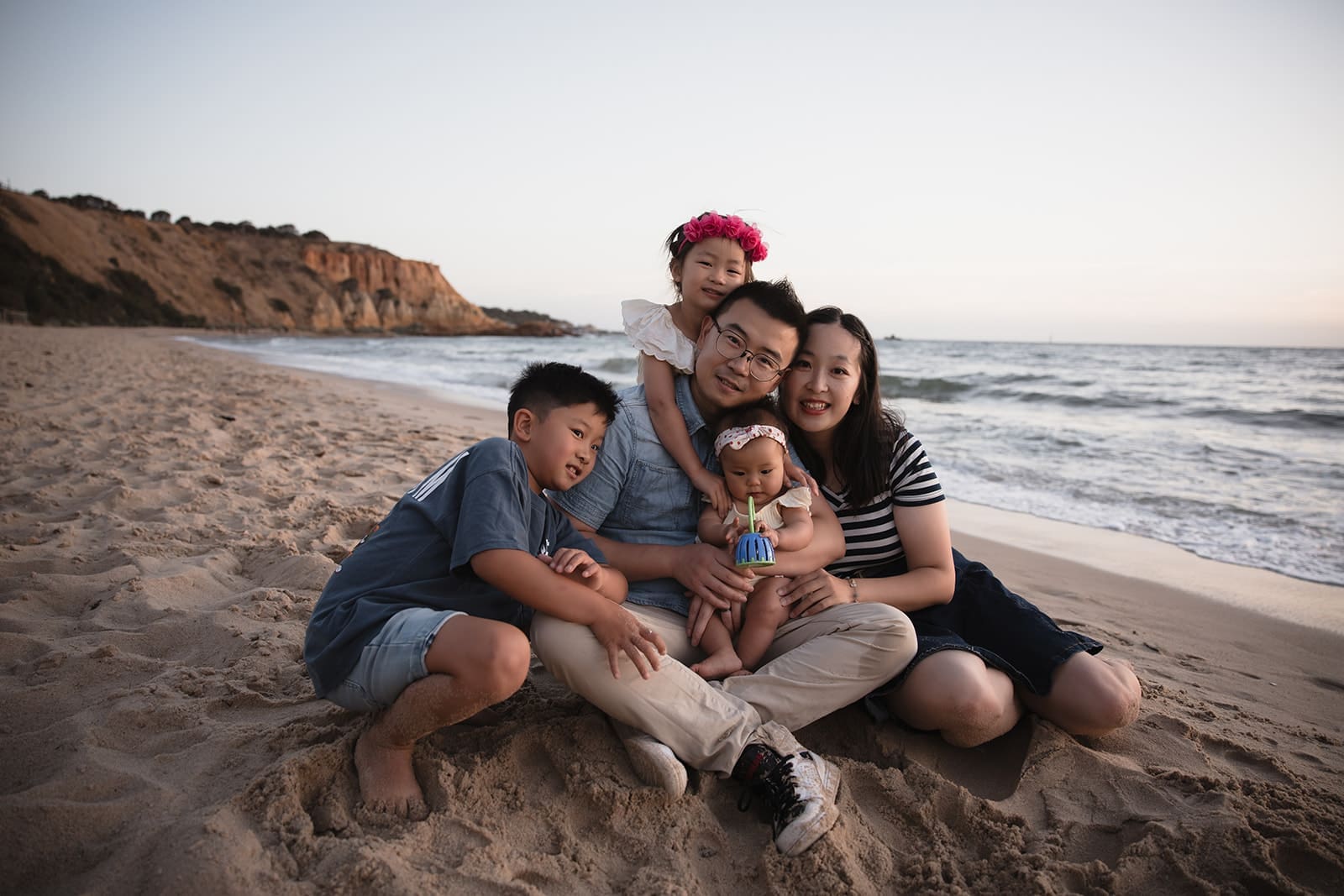 How to choose the best location for family photos in Melbourne - Golden Hour family session Half Moon Bay